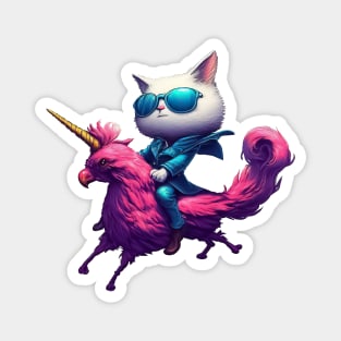 White cat on pink unicorn chicken Magnet