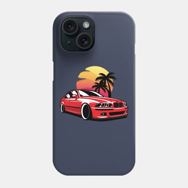 Red E39 Classic Saloon in Sunset Phone Case by KaroCars