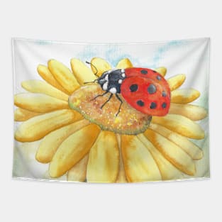 Ladybug on yellow flower Tapestry