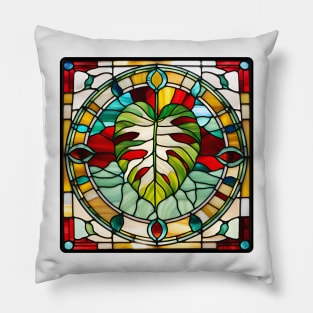 Single Leaf Monstera Stained Glass Pillow