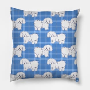 Bichon Blue Plaid Pattern Pillow