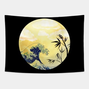 full yellow moon japanese art style Tapestry