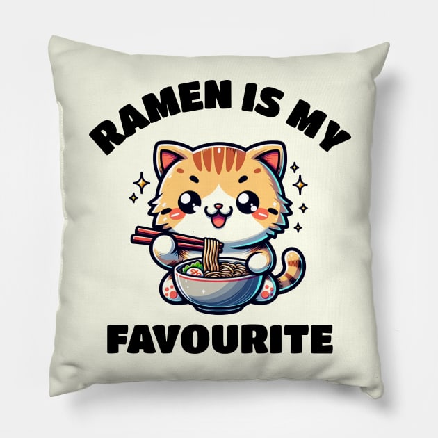 Ramen Is My Favourite Kawaii Cat Japanese Food Cat Lover Pillow by Odetee