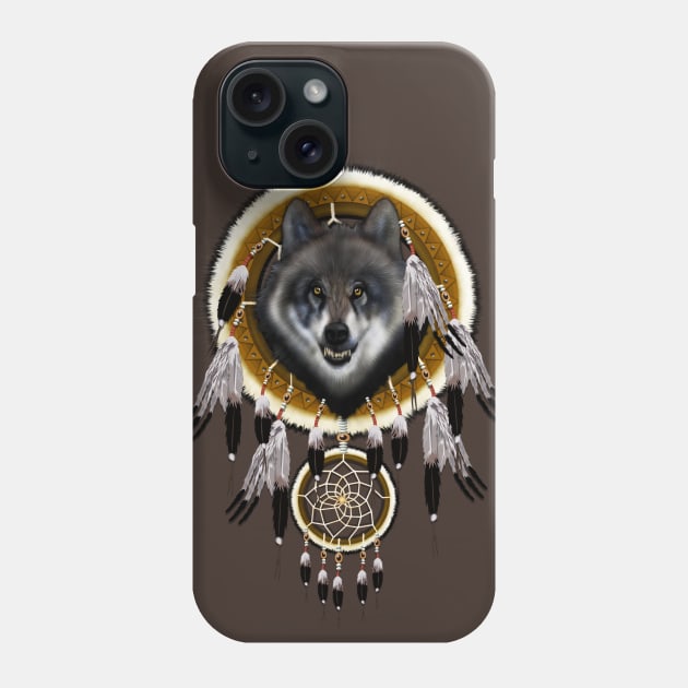 indian antive gray wolf dreamcatchers Phone Case by Dezigner007