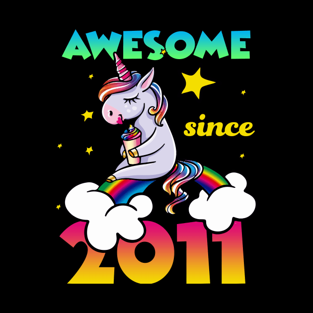 Cute Awesome Unicorn Since 2011 Rainbow Gift by saugiohoc994