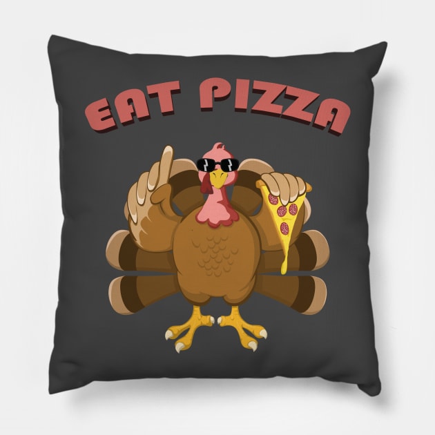 Turkey Eat Pizza Funny Thanksgiving Pillow by MasliankaStepan