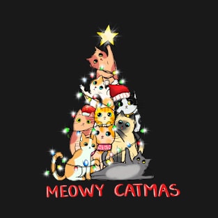 Meowy Catmas - Funny Christmas Cat T-Shirt