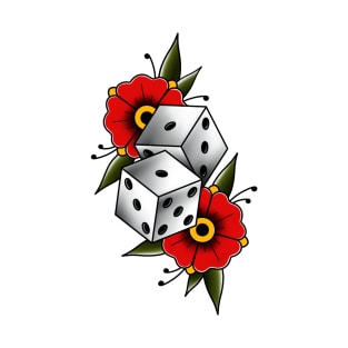 Traditional tattoo dices with flowers T-Shirt
