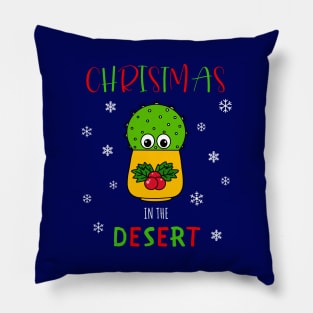 Christmas In The Desert - Cute Cactus In Christmas Holly Pot Pillow