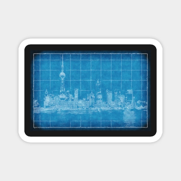 Shanghai Blueprint Magnet by RJDowns