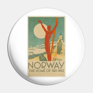 Norway, the Home of Ski-ing - Vintage Travel Poster Design Pin