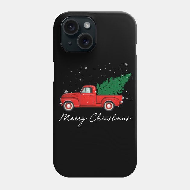 Merry Christmas Retro Vintage Red Truck Phone Case by Soema