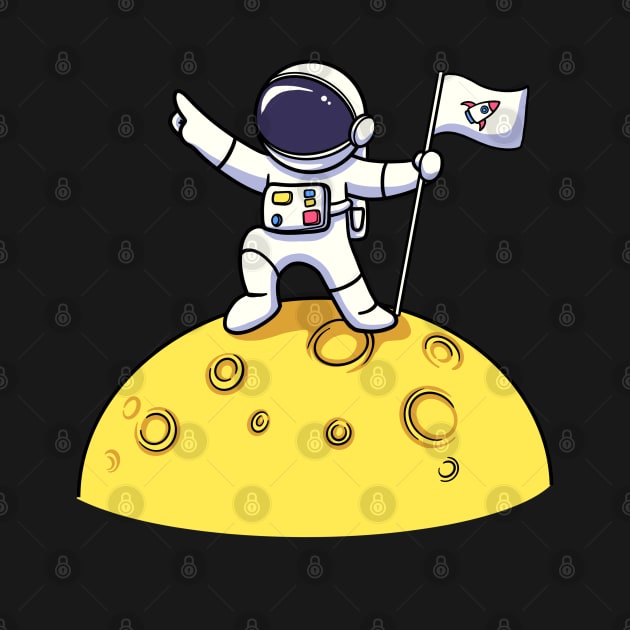 Astronaut Holding Flag On Moon by jmaharart