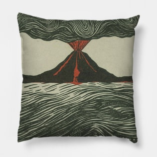 Volcano Woodcut Pillow