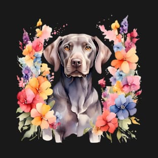 A weimaraner decorated with beautiful watercolor flowers T-Shirt