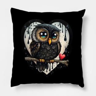 Cute Dark Heart Owl Pillow