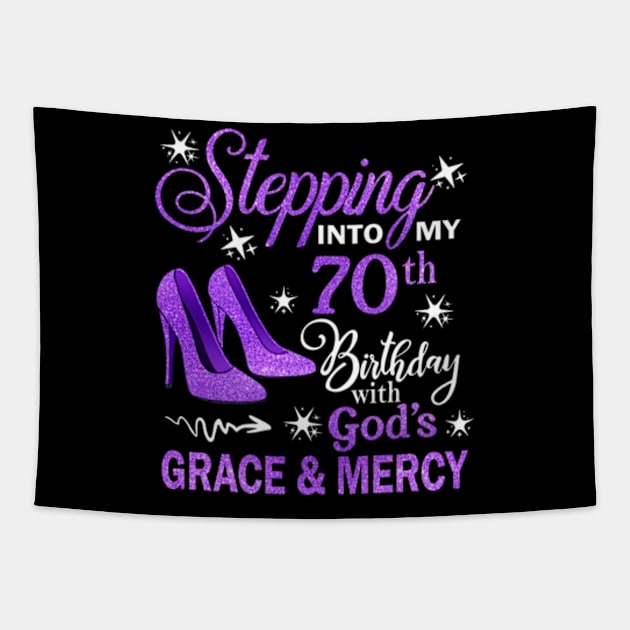 Stepping Into My 70th Birthday With God's Grace & Mercy Bday Tapestry by MaxACarter