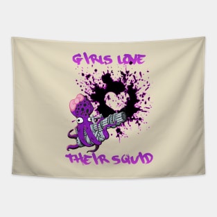 Squid Hunter Girls Love Their Squid Tapestry