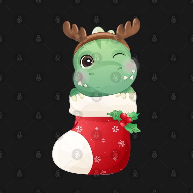 Cute Christmas T Rex Dinosaur In Stocking by P-ashion Tee