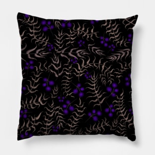 Watercolor Bronze Leaves and Purple Berries Pattern Pillow