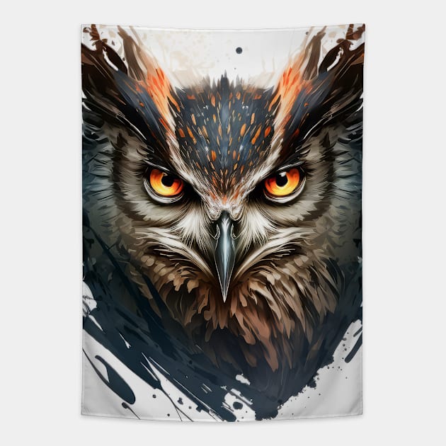 Owl Portrait Animal Painting Wildlife Outdoors Adventure Tapestry by Cubebox