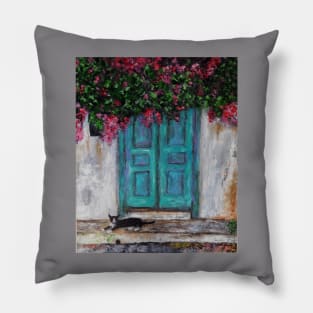 Door with Bougainvillea and a Cat Pillow