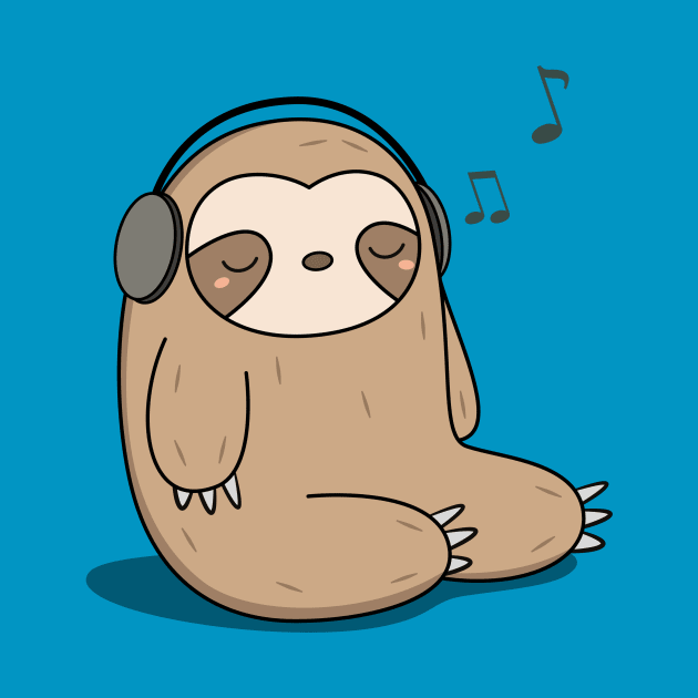 Kawaii Cute Sloth Listening To Music by wordsberry