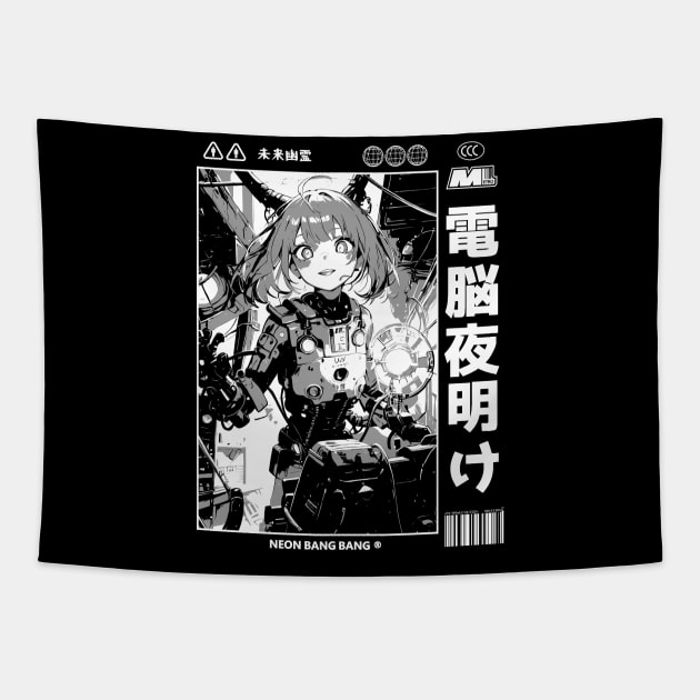 Cyberpunk Anime Cyborg Girl Japan Streetwear Japanese Manga Aesthetic Tapestry by Neon Bang Bang