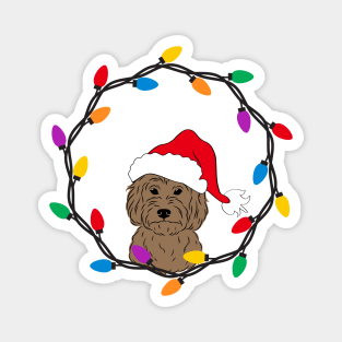 Goldendoodle with Santa Hat and Christmas Lights Magnet