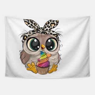 Cute owl with cupcake Tapestry