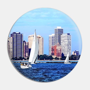 Chicago IL - Two Sailboat Against Chicago Skyline Pin