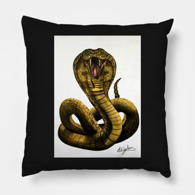 King Cobra Snake Pillow by Artbythree