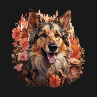 German Shepherd  Dog Vintage Floral T-Shirt