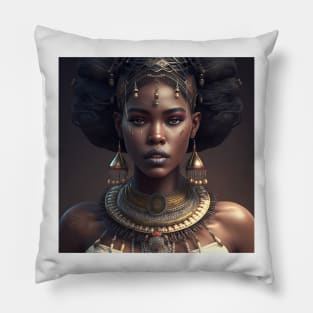 Woman wearing a necklace and earrings-Black African princess Pillow