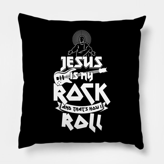 Christianity Guitar Player Jesus Is My Rock & Thats How i Roll Christian Pillow by CheesyB