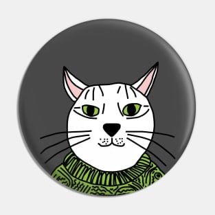 Portrait of Green Sweater Cat Pin