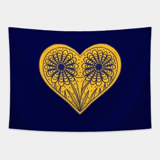 Love yellow flowers heart on dark background Tapestry