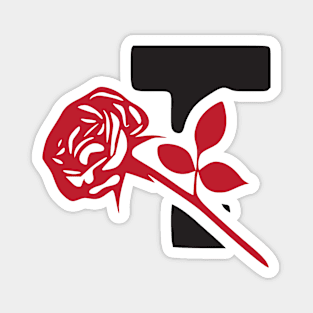 Letter T monogram with a red rose Magnet