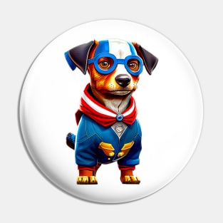 Proud Pup: American Dachshund with Flag Colors and Blue Glasses Tee Pin