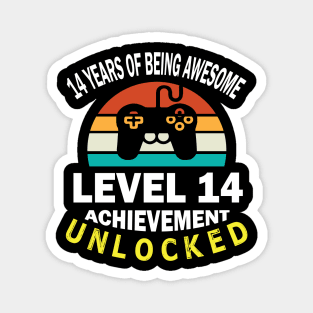 14 Years Of Being Awesome Level 14 Achievement Unlocked Birthday Gamer Son Brother Magnet