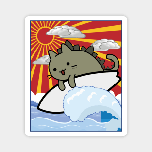 CATching waves cat zilla surfer and sunset Magnet