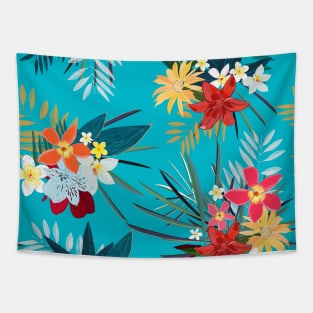 Frangipani lily palm turquoise Tapestry