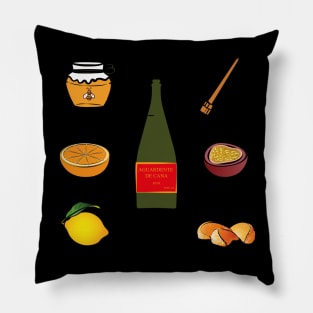 Madeira Island Poncha icons: fruits, aguardente de cana/rum, honey and traditional stirring stick Pillow