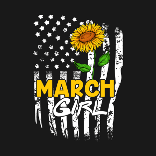 America Sunflower Flag 4th Of Patriotic March Girl T-Shirt