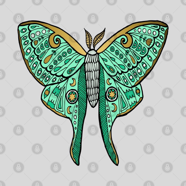 Luna Moth Green and Gold by julieerindesigns
