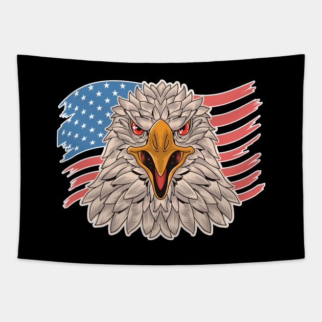 USA Flag with Bald Eagle 4th Of July Patriotic Eagle Retro Independence Day Tapestry by Printofi.com