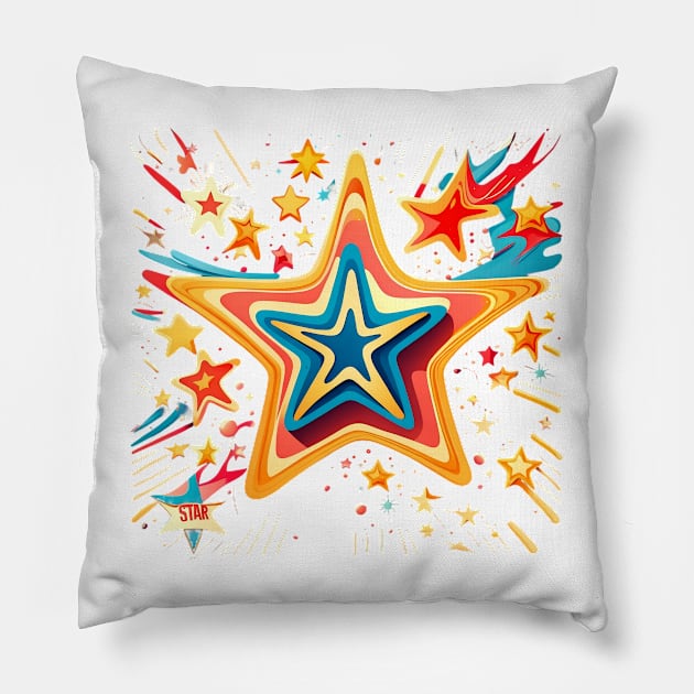 Stellar Charm - 'Star!' Amid Gleeful Explosions and Hearts Tee Pillow by trubble