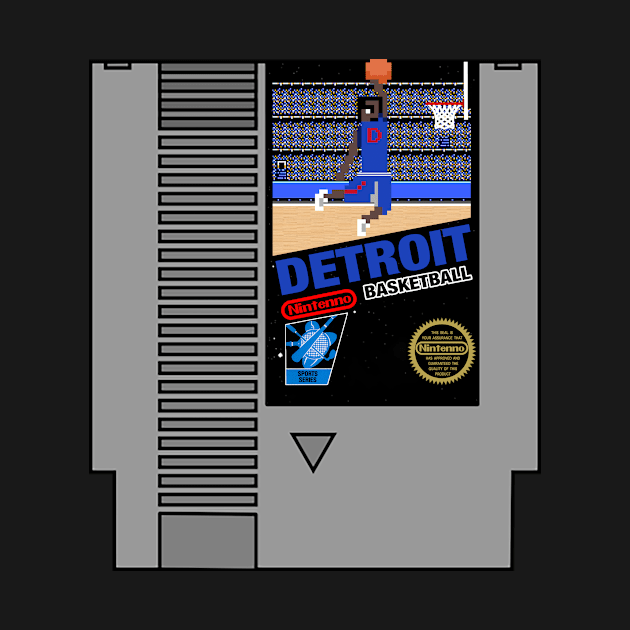 Detroit Basketball 8 bit pixel art cartridge design by MulletHappens