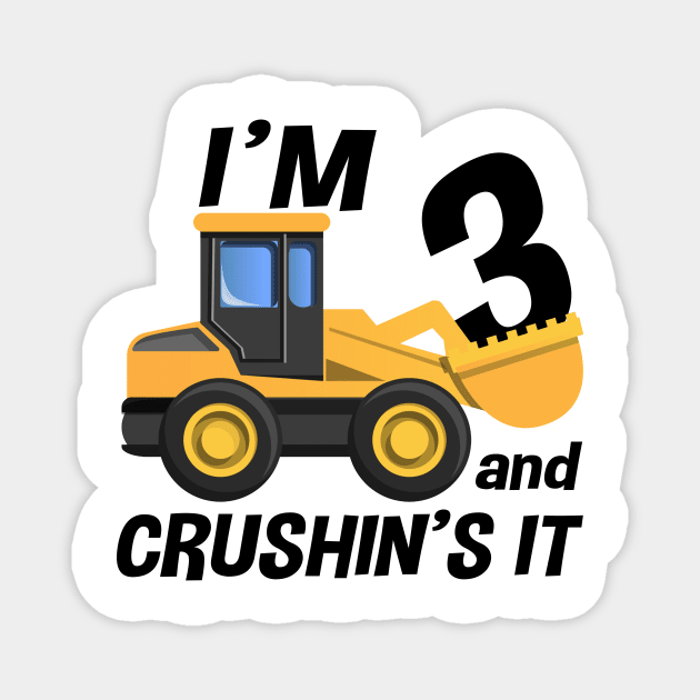 Kids Construction Truck 3rd Birthday T Shirt Boy 3 Year Old Magnet by joneK