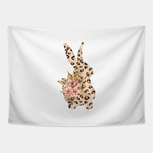 Cute leopard floral boho bunny silhouette illustration Tapestry